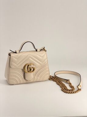 Gucci Matelasse Mini GG Marmont Top Handle Shoulder Bag White